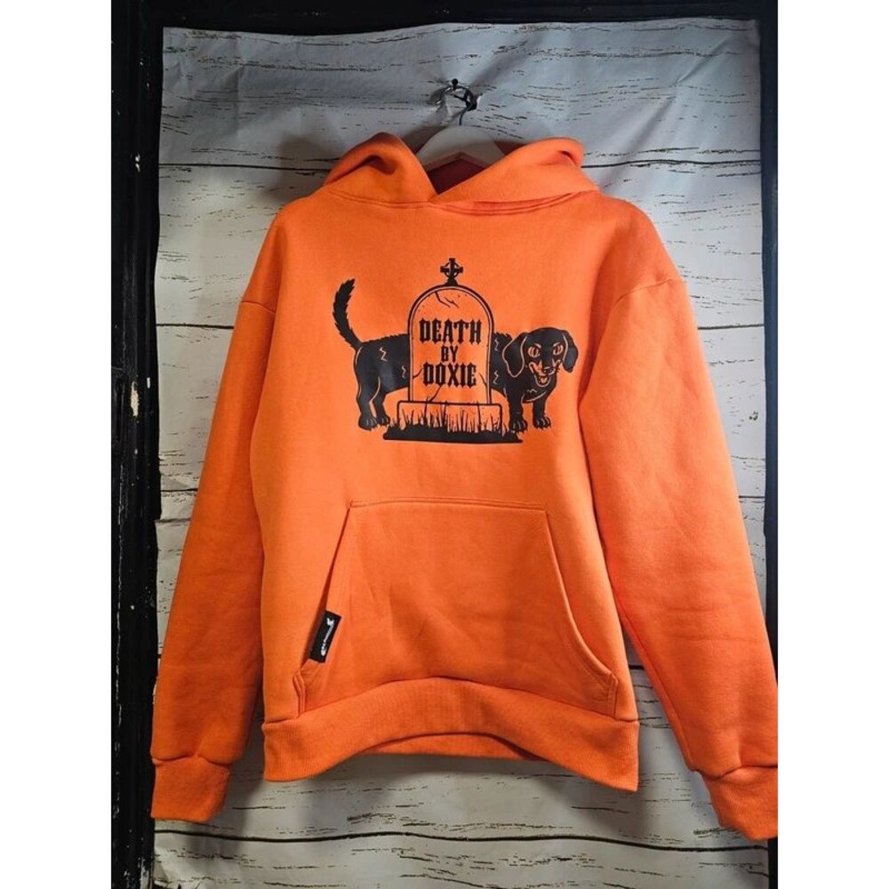 BeanGoods Death by Doxie Dachshund Halloween Hoodie Orange M